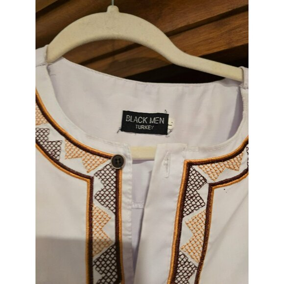 NWOT Black Men Turkey Mens Shirt Size L Large White Brown Gold - Picture 3 of 4